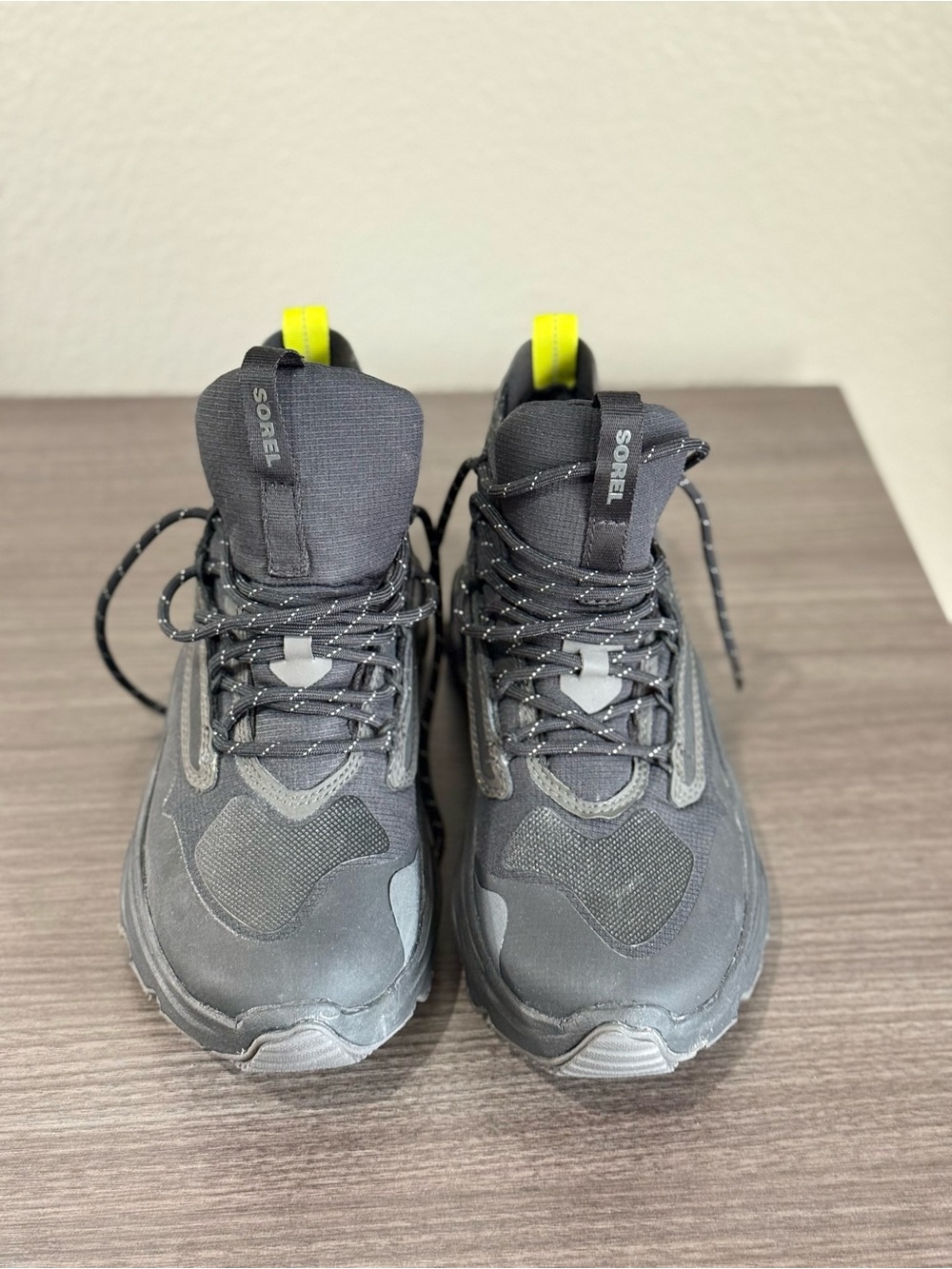 Sorel Gray High-Top Sneakers with Yellow Heel Tabs